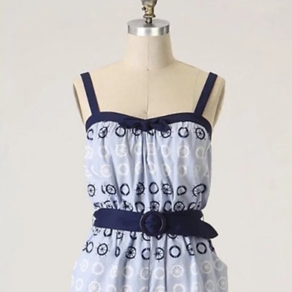 Anthropologie Mermaid Blue Nautical Print Romper
